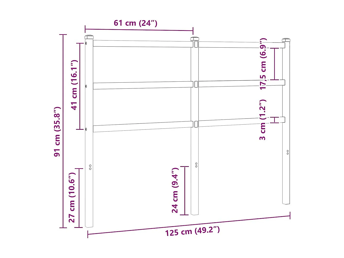 Tête de lit de remplacement métal blanc 120 cm