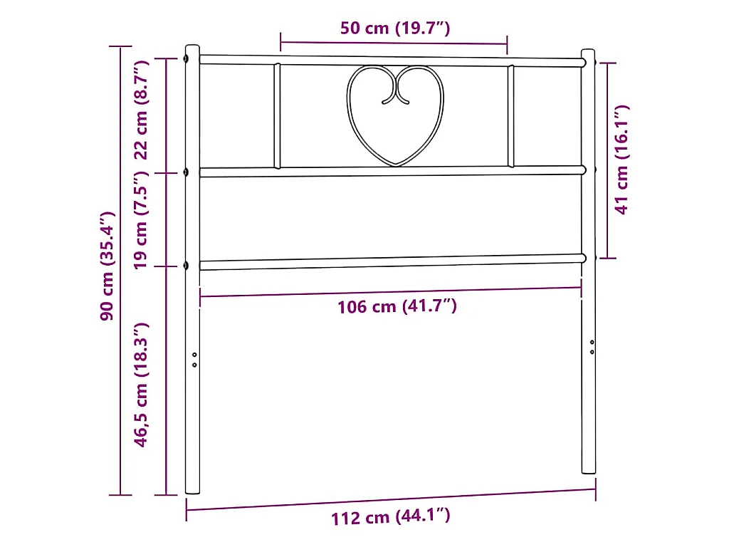 Tête de lit de remplacement métal noir 107 cm