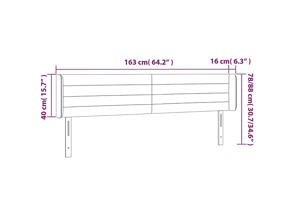 Tête de lit à LED Marron foncé 163x16x78/88 cm Tissu