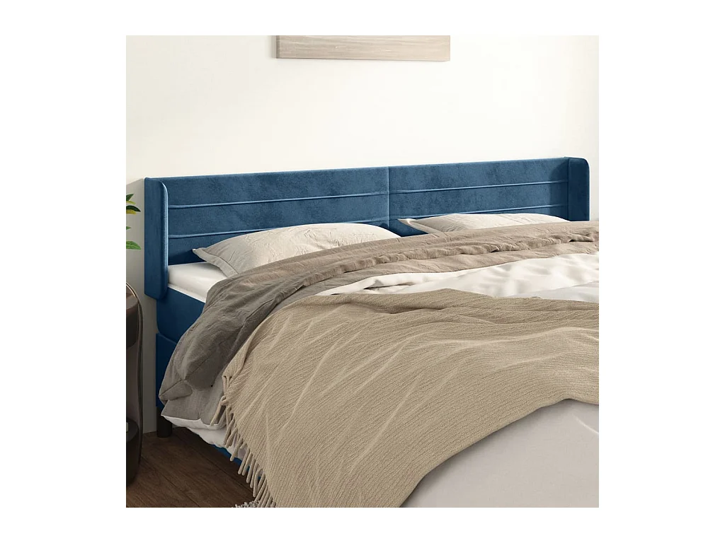 Tête de lit avec oreilles Bleu foncé 163x16x78/88 cm Velours