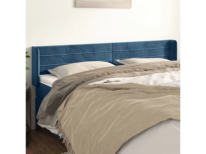 Hoofdbord met randen 163x16x78/88 cm fluweel donkerblauw