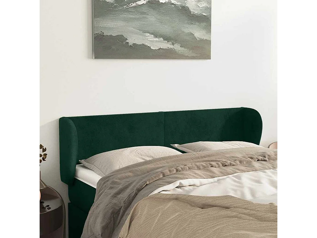 Tête de lit avec oreilles Vert foncé 147x23x78/88 cm Velours