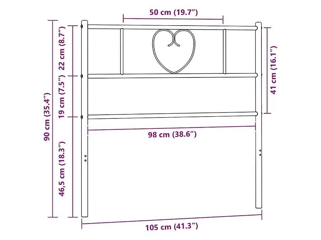 Vervangend hoofdbord 100 cm metaal zwart