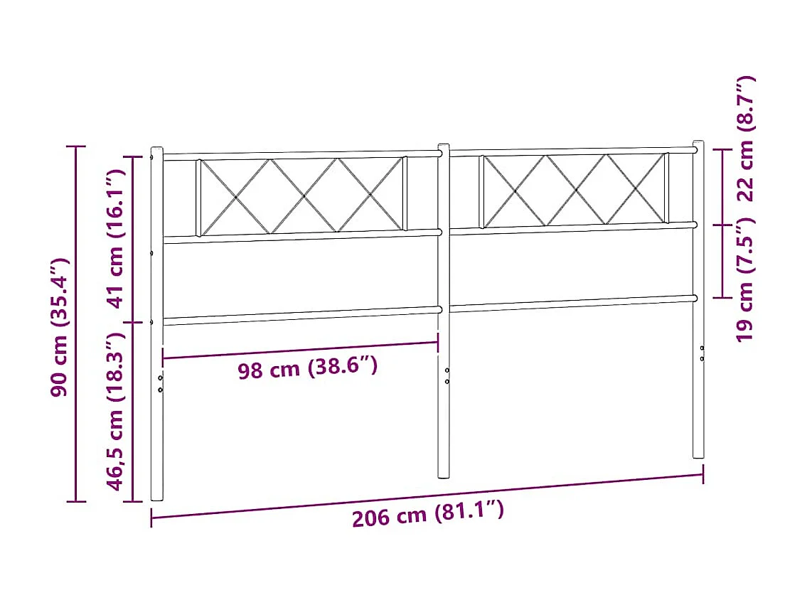 Vervangend hoofdbord 200 cm metaal wit
