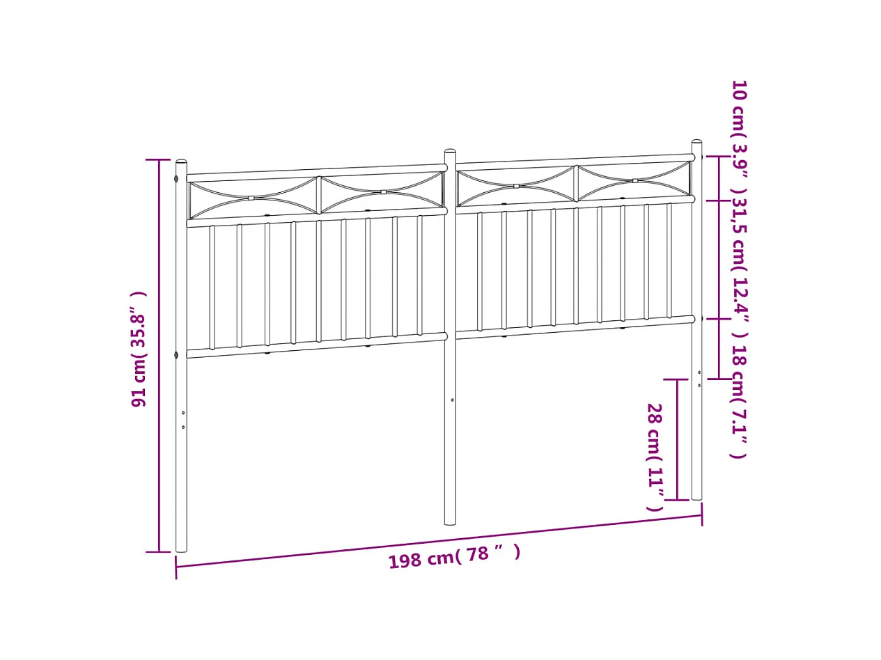 Tête de lit métal noir 193 cm