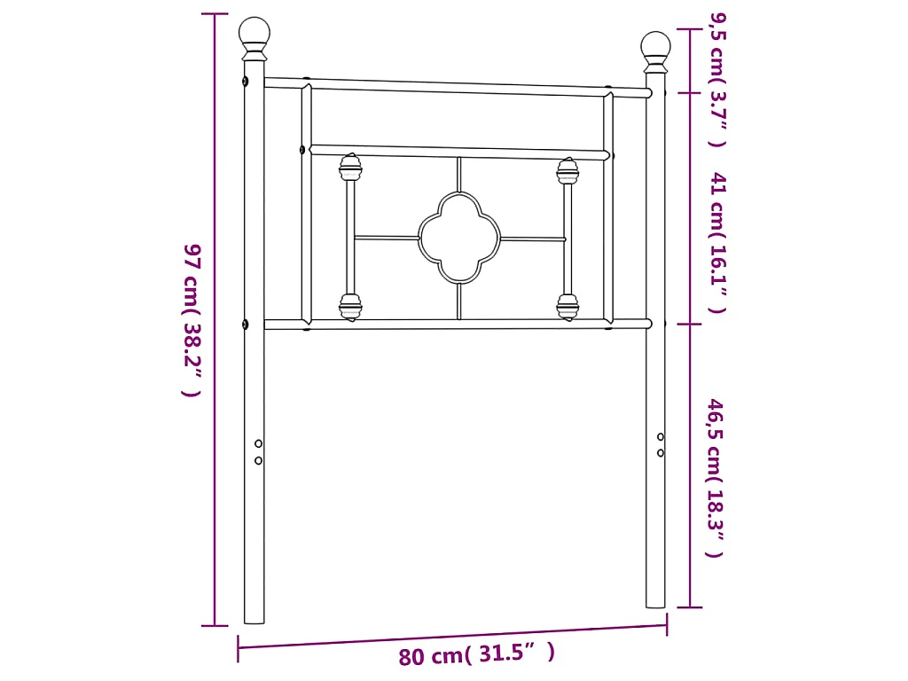 Vervangend hoofdbord 75 cm metaal wit