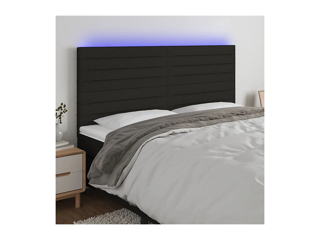 Tête de lit à LED Noir 200x5x118/128 cm Tissu