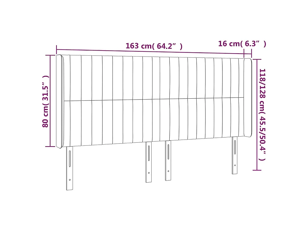 Tête de lit avec oreilles Taupe 163x16x118/128 cm Tissu