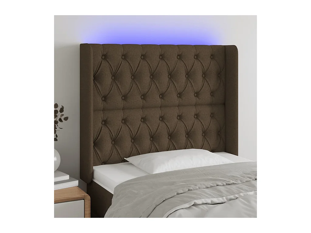 Testiera a LED Marrone Scuro 93x16x118/128 cm in Tessuto