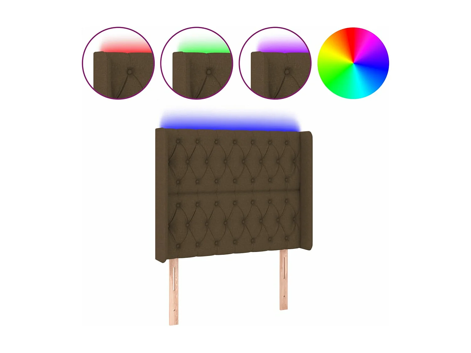 Tête de lit à LED Marron foncé 93x16x118/128 cm Tissu