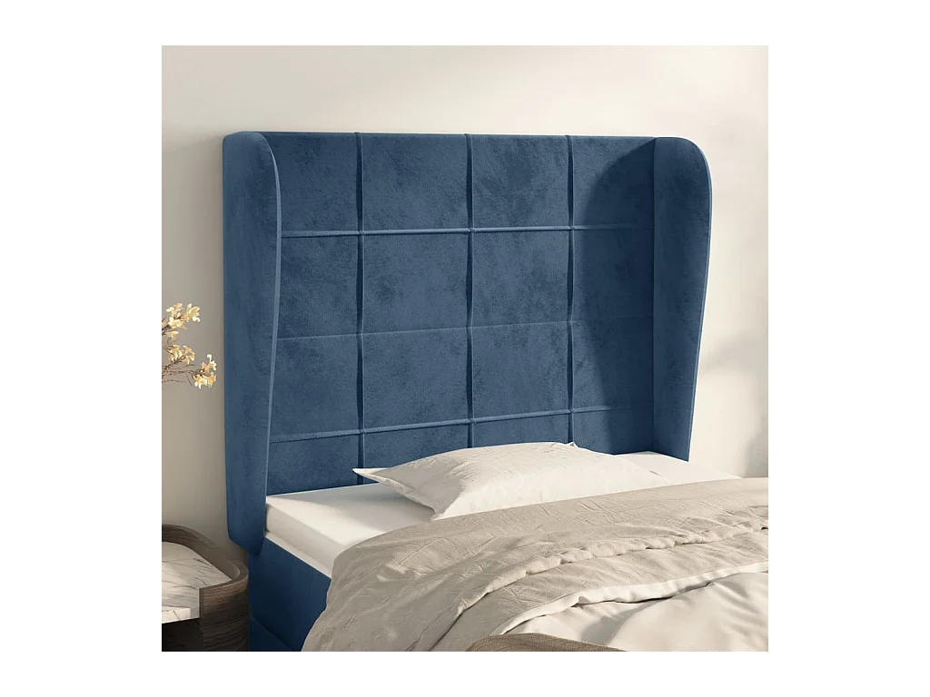 Tête de lit avec oreilles Bleu foncé 83x23x118/128 cm Velours