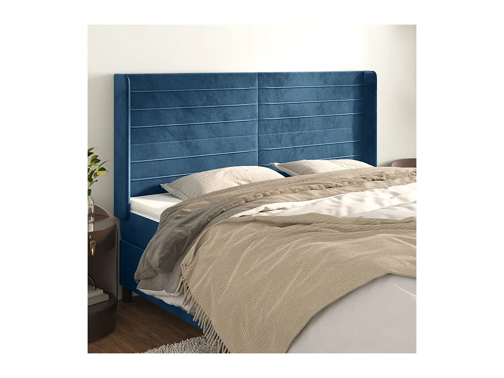 Tête de lit avec oreilles Bleu foncé 163x16x118/128 cm Velours