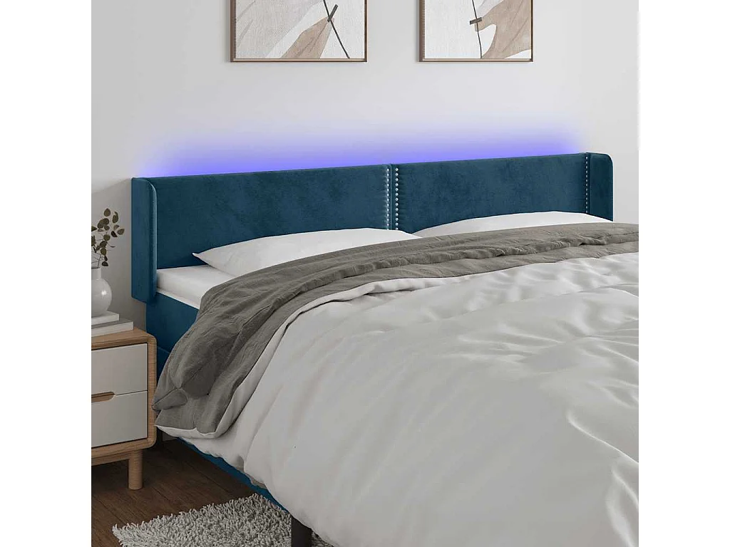 Testiera a LED Blu Scuro 203x16x78/88 cm in Velluto