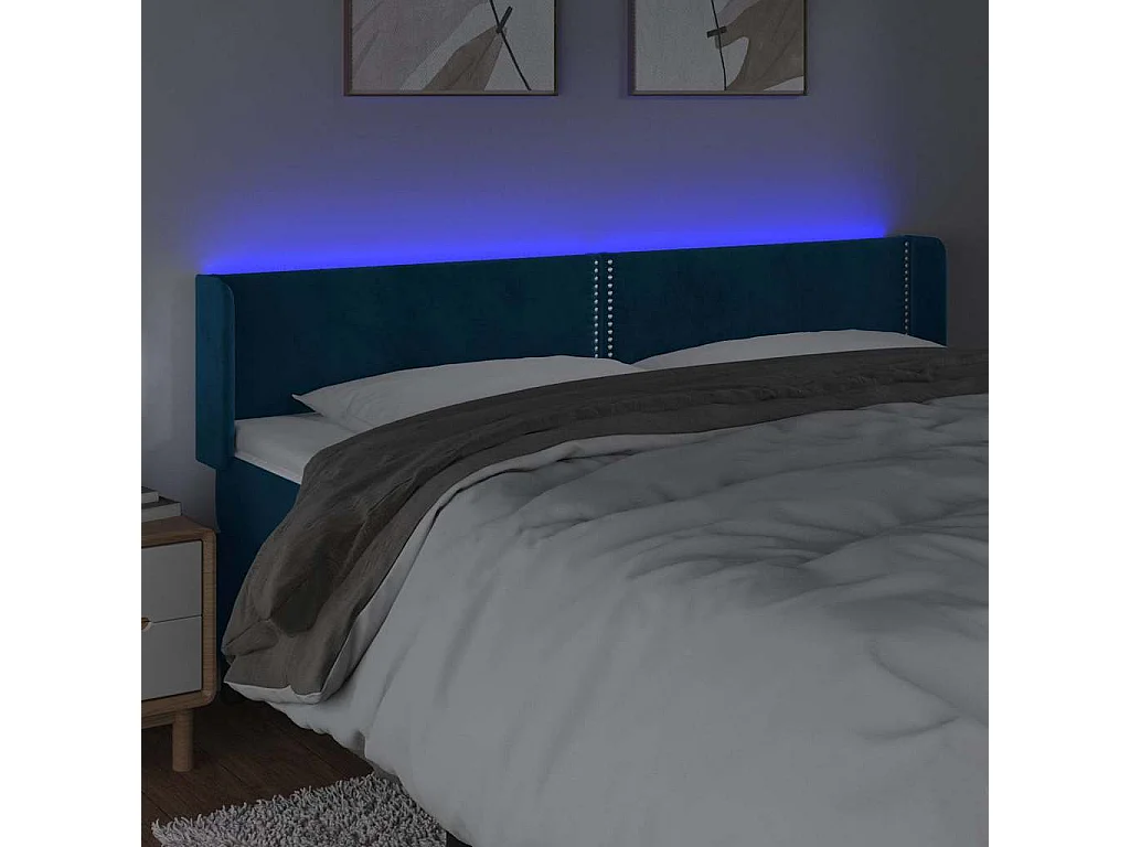 Testiera a LED Blu Scuro 203x16x78/88 cm in Velluto