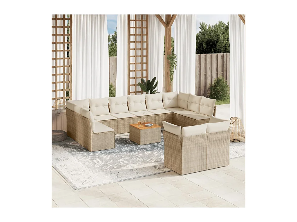 Set Divano da Giardino 13 pz con Cuscini Beige in Polyrattan