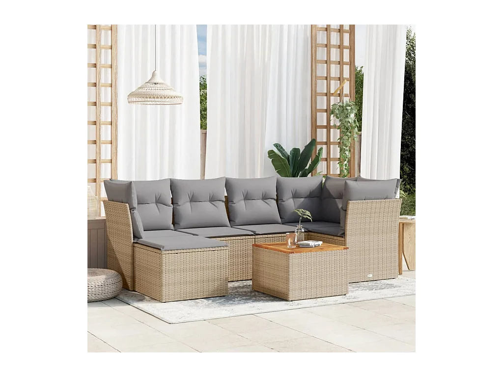 Salon de jardin avec coussins 7 pcs beige résine tressée
