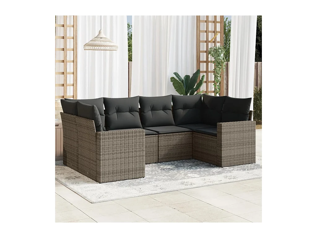 Salon de jardin 6 pcs avec coussins gris résine tressée