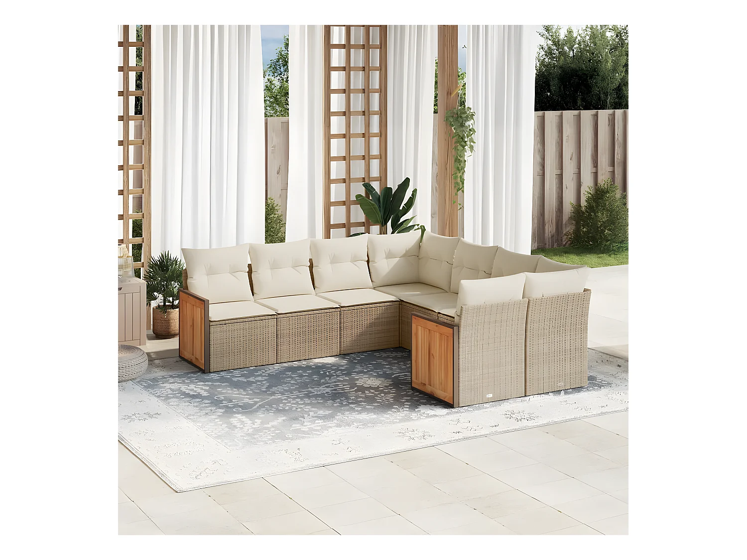 Salon de jardin avec coussins 8 pcs beige résine tressée