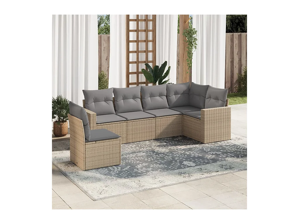 Salon de jardin avec coussins 6 pcs beige résine tressée