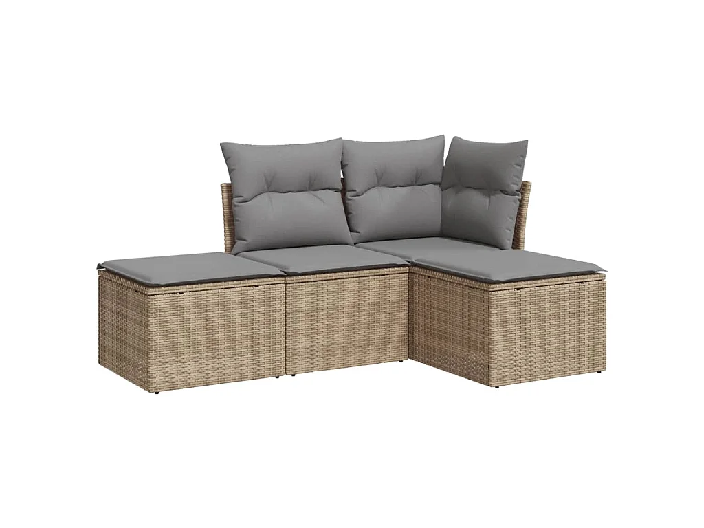 Salon de jardin avec coussins 4 pcs beige résine tressée
