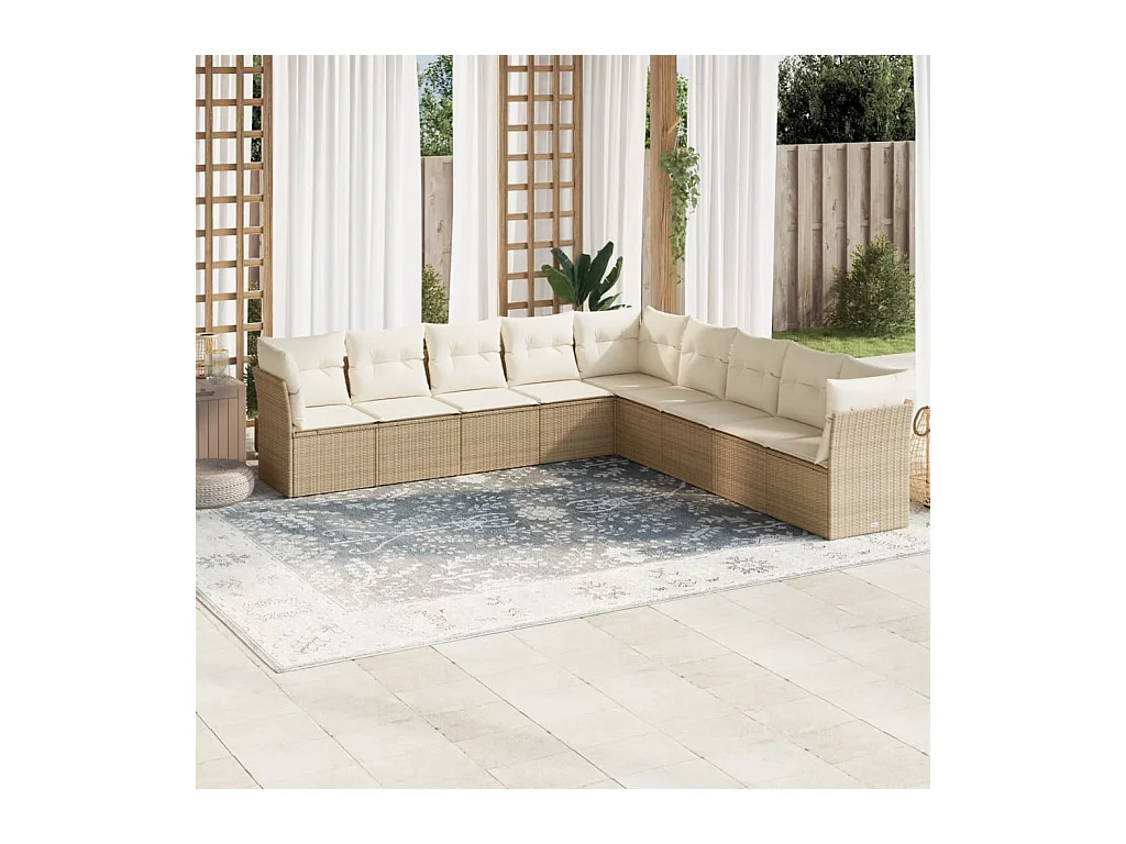 Salon de jardin avec coussins 9 pcs beige résine tressée