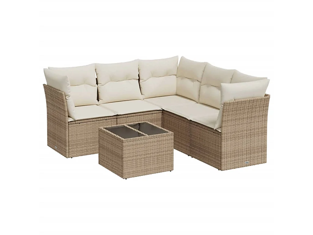 6-delige Loungeset met kussens poly rattan beige