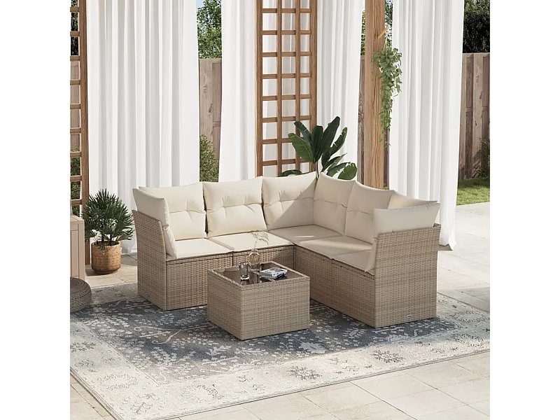 Salon de jardin avec coussins 6 pcs beige résine tressée