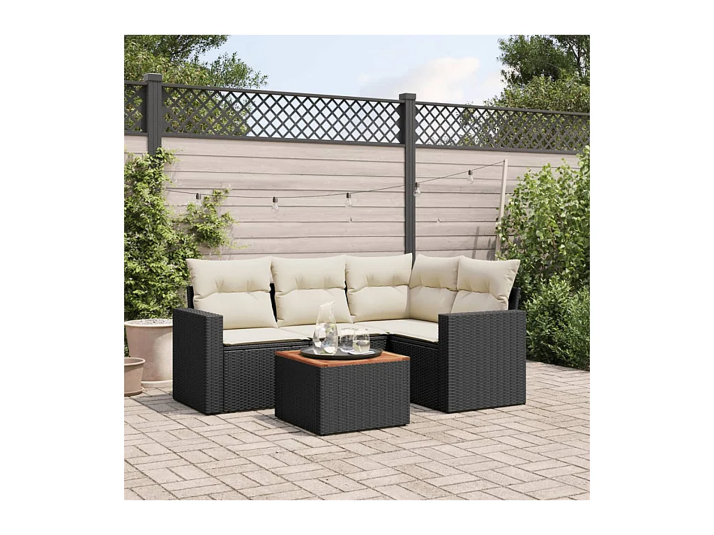Salon de jardin 5 pcs avec coussins noir résine tressée
