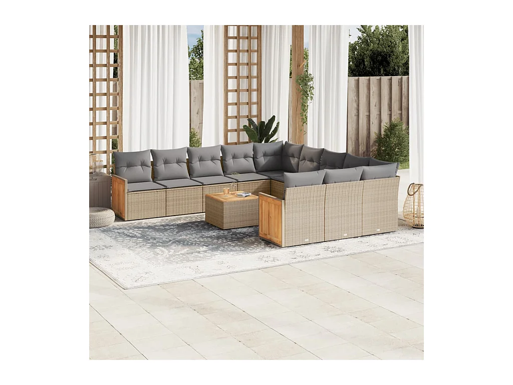 Set Divani da Giardino 12 pz con Cuscini Beige in Polyrattan