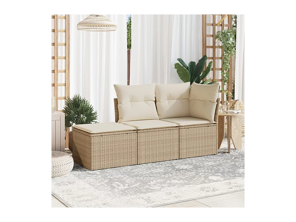 3-delige Loungeset met kussens poly rattan beige