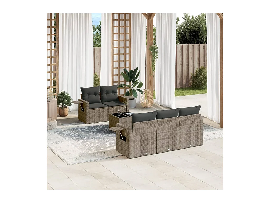 Set Divano da Giardino 6 pz con Cuscini Grigio in Polyrattan