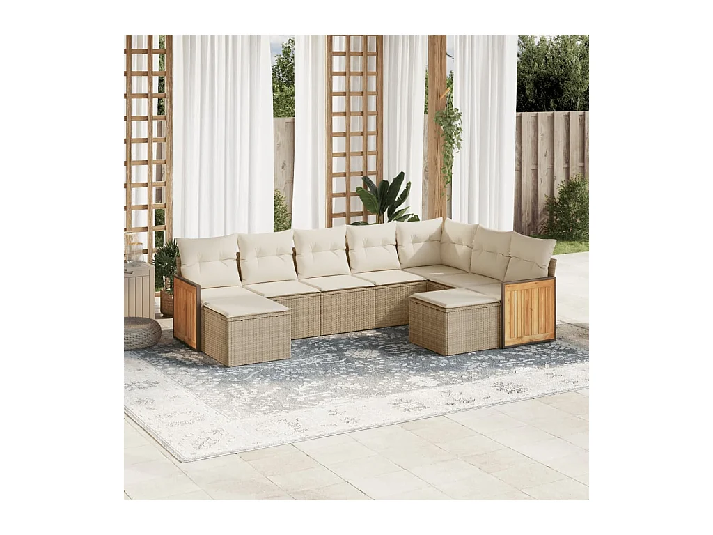 Salon de jardin avec coussins 9 pcs beige résine tressée
