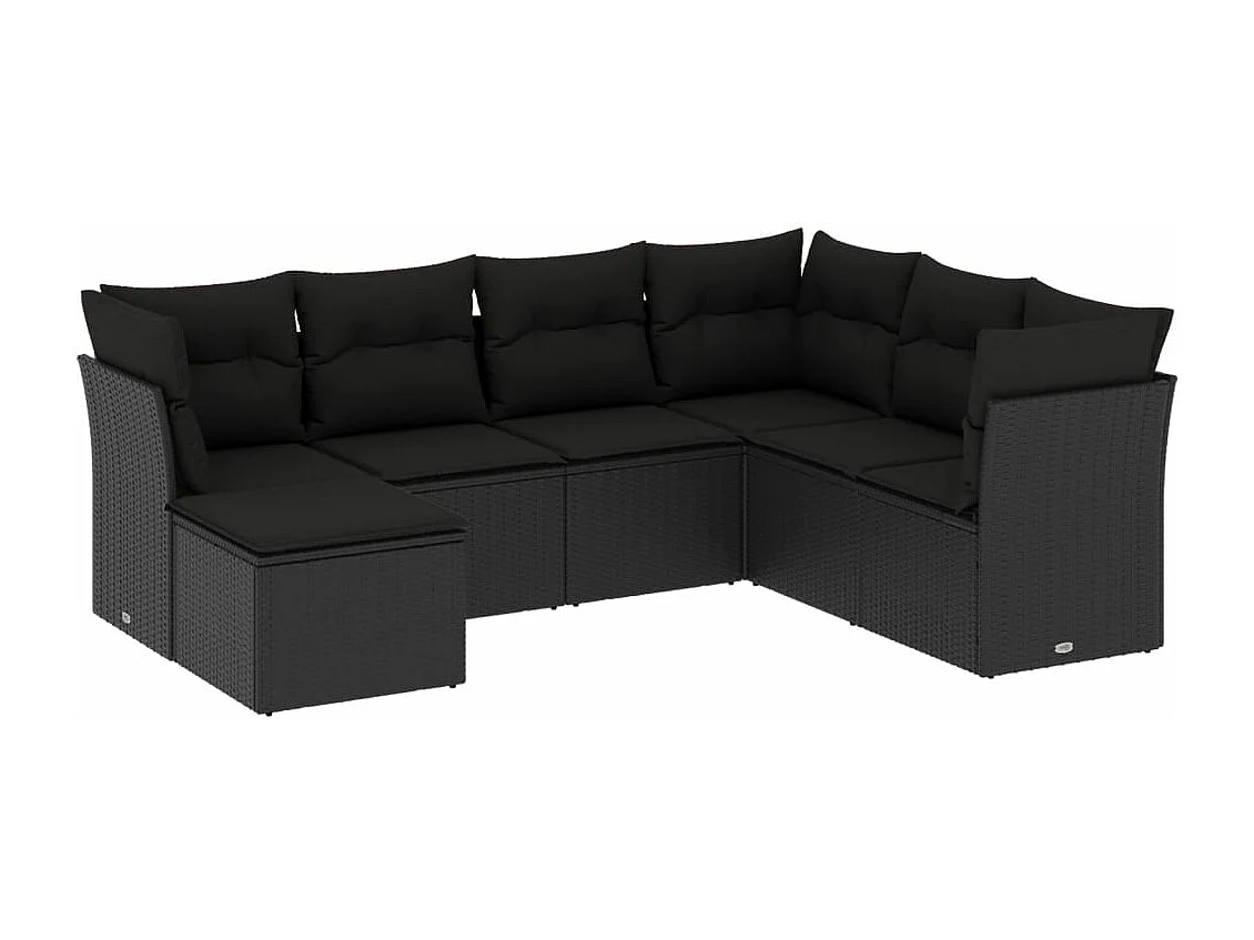 7-tlg. Garten-Sofagarnitur mit Kissen Schwarz Poly Rattan