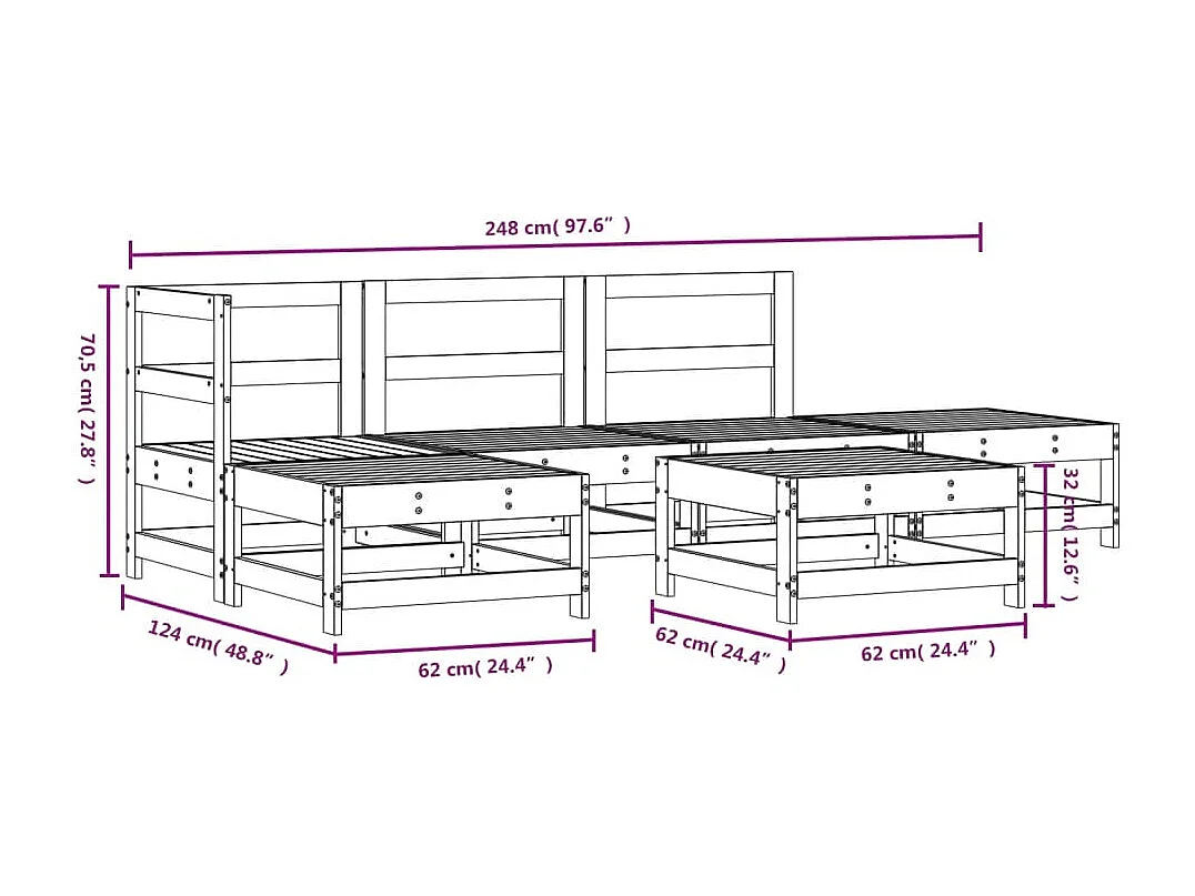 Salon de jardin 6 pcs bois massif douglas