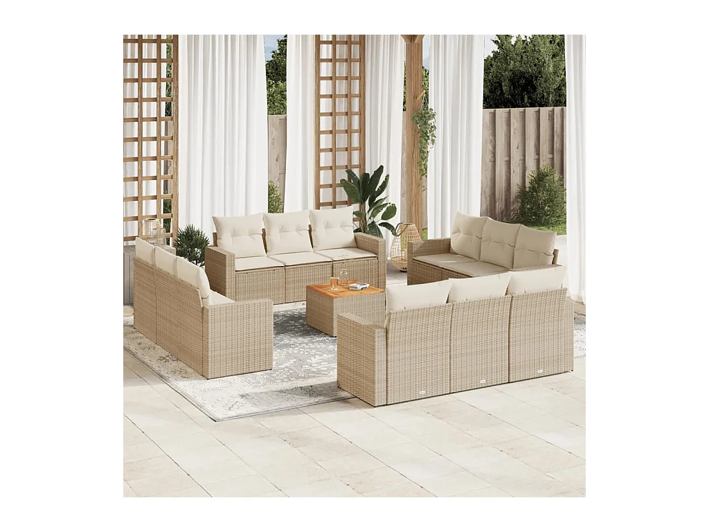 13-delige Loungeset met kussens poly rattan beige