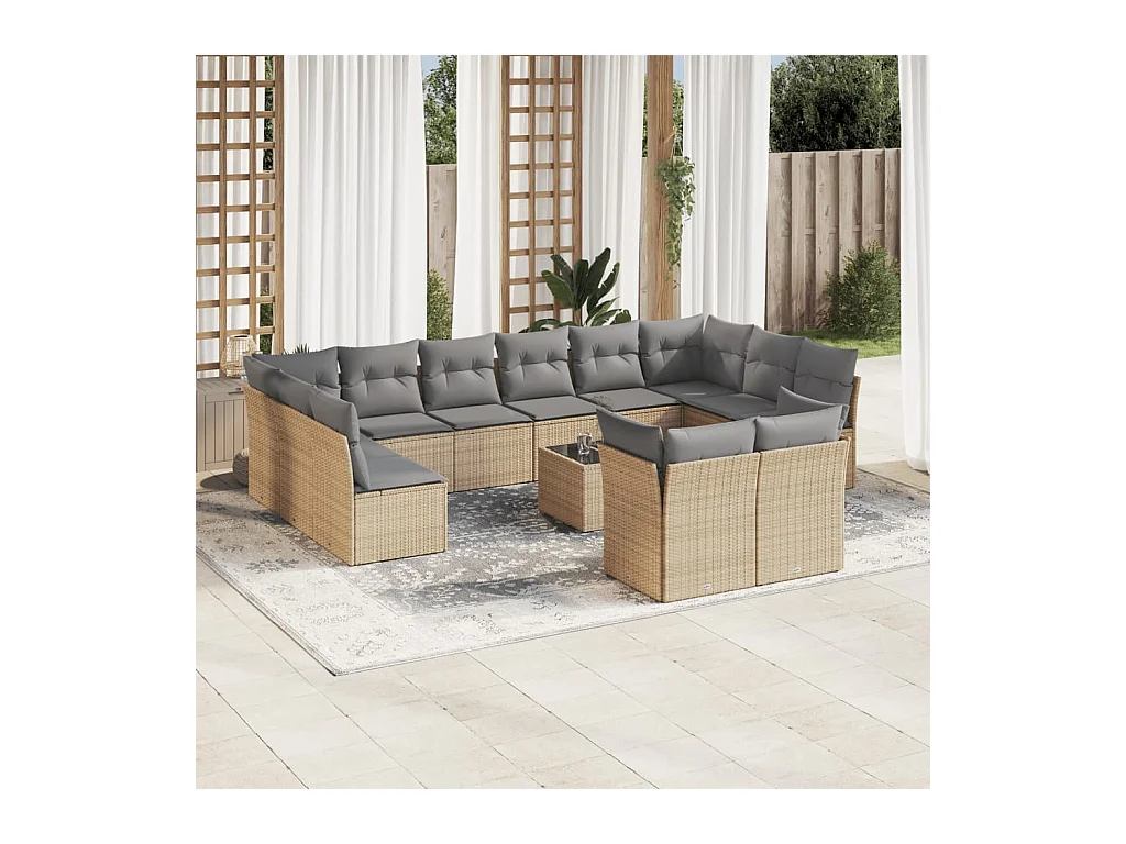 Salon de jardin avec coussins 13 pcs beige résine tressée