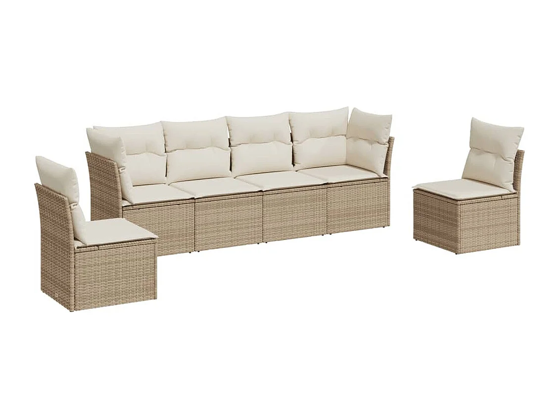 6-tlg. Garten-Sofagarnitur mit Kissen Beige Poly Rattan