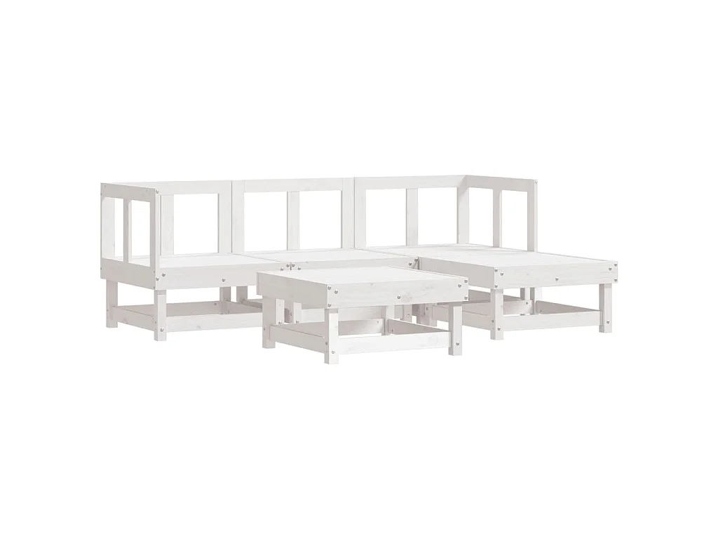 5-tlg. Garten-Lounge-Set Weiß Massivholz Kiefer