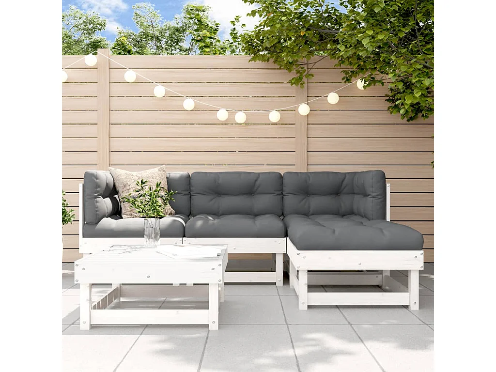 5-tlg. Garten-Lounge-Set Weiß Massivholz Kiefer