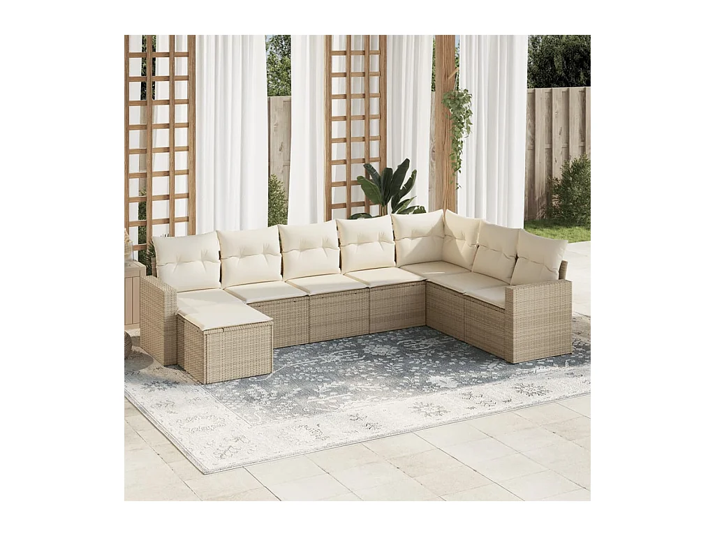 Set Divano da Giardino 8 pz con Cuscini Beige in Polyrattan