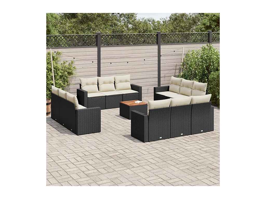 13-delige Loungeset met kussens poly rattan zwart