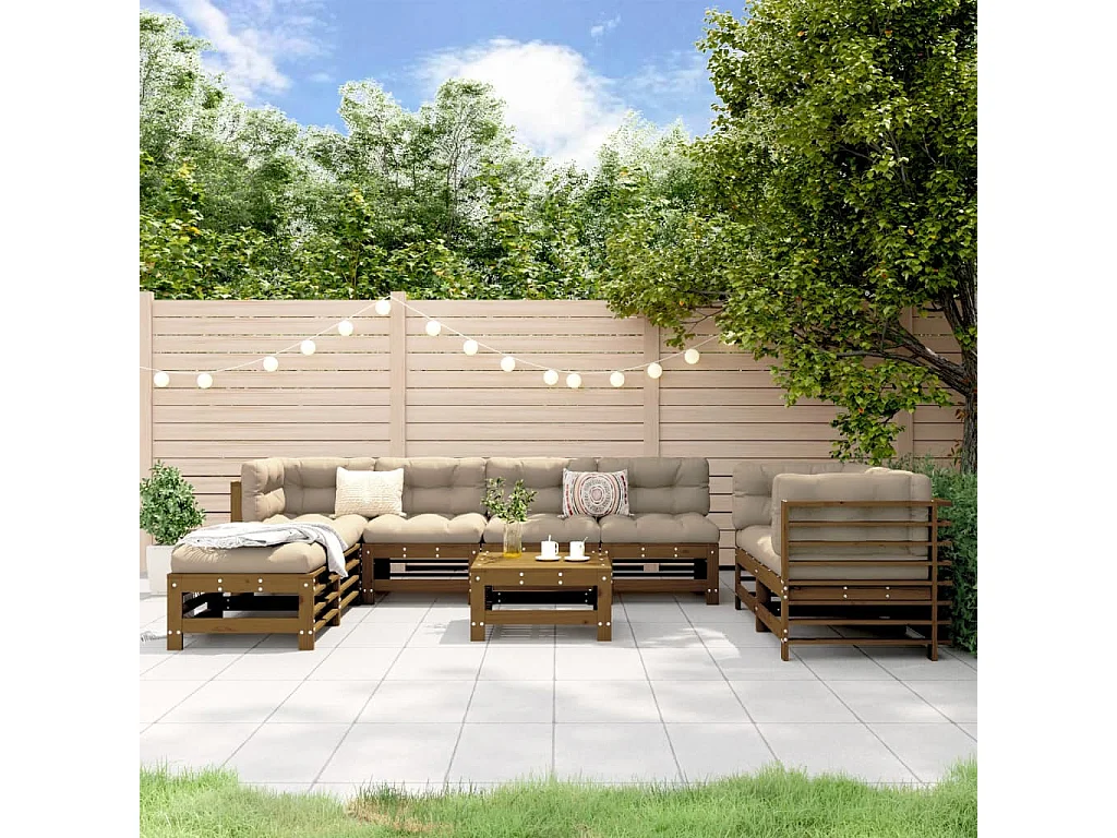 9-delige Tuinbarset massief grenenhout honingbruin