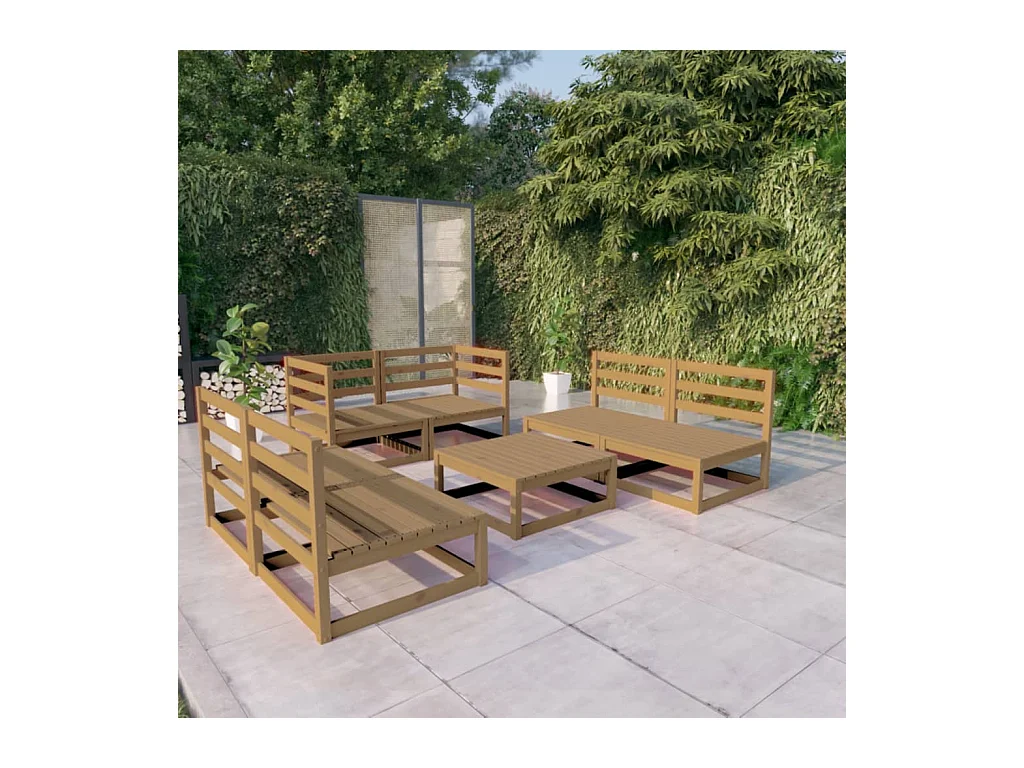 Set Salotto da Giardino 7pz Marrone Ambra Legno Massello Pino