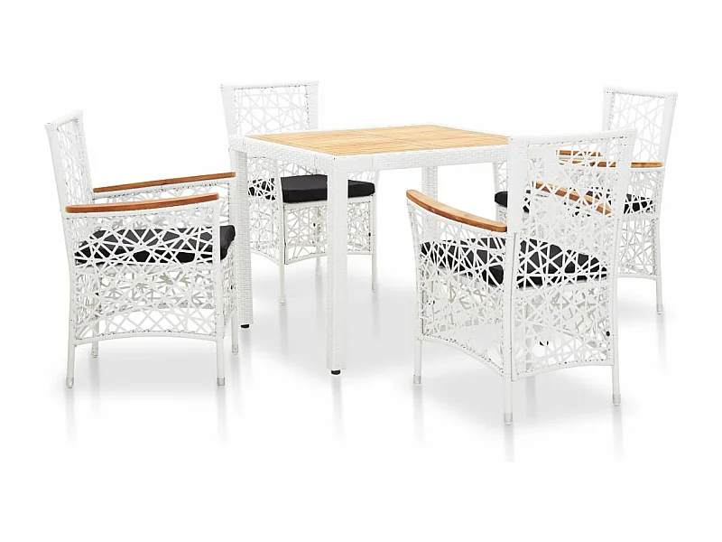 5-tlg. Garten-Essgruppe Poly Rattan Weiß