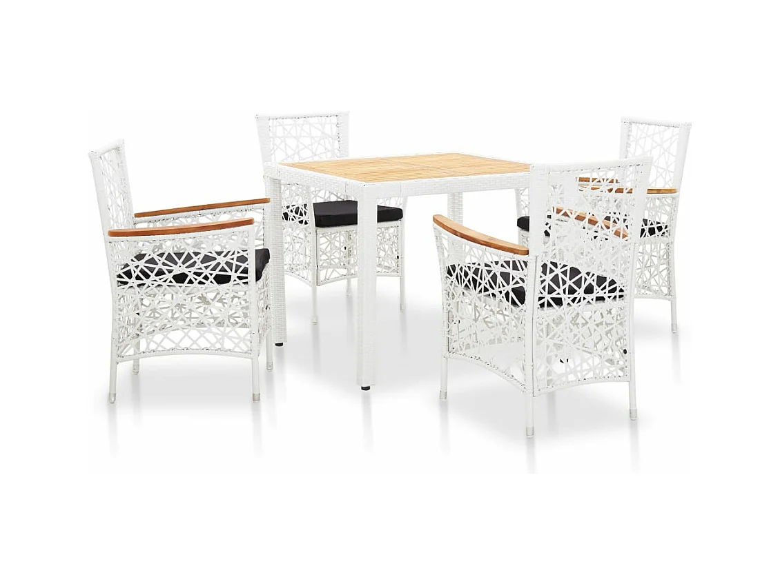 Set da Pranzo da Giardino 5 pz in Polyrattan Bianco