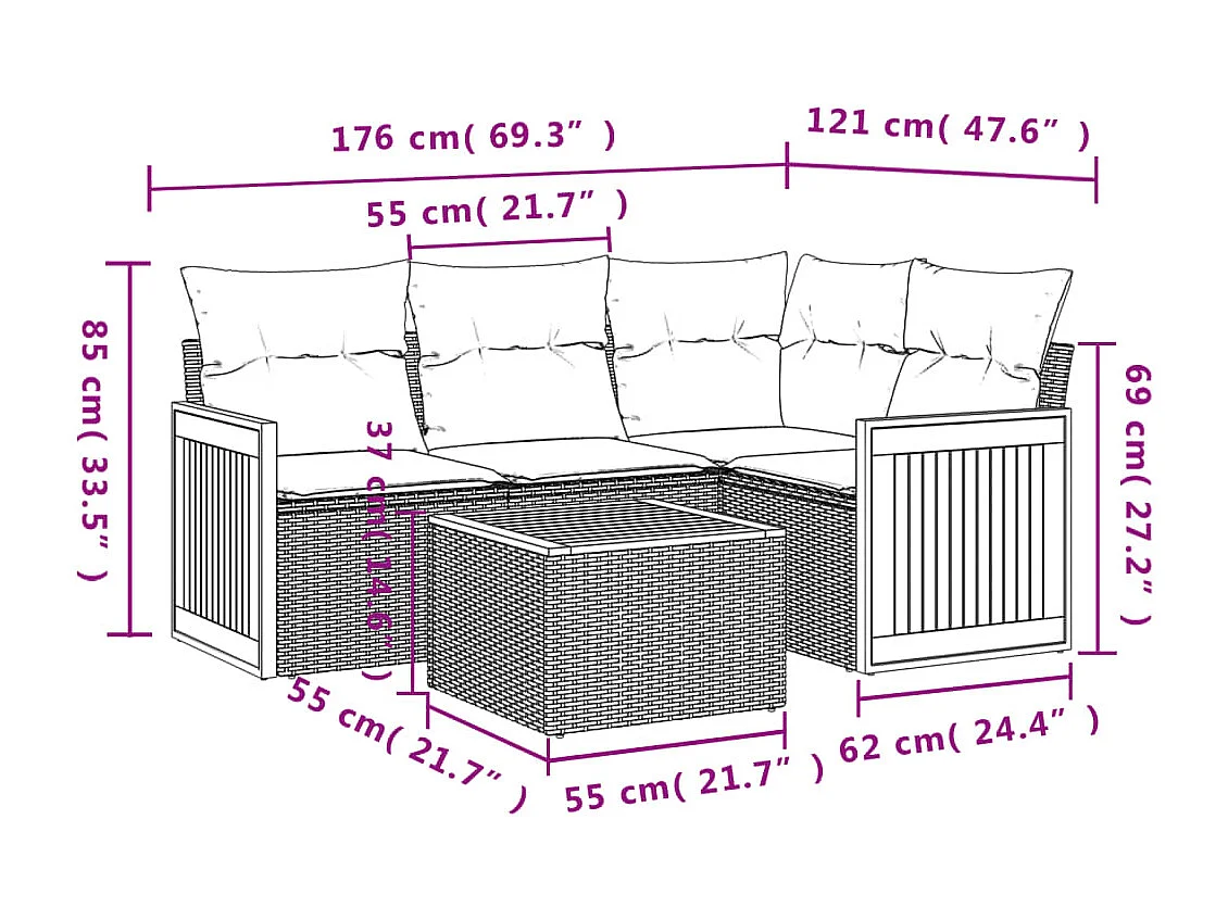 Set Divano da Giardino 5 pz con Cuscini Beige in Polyrattan