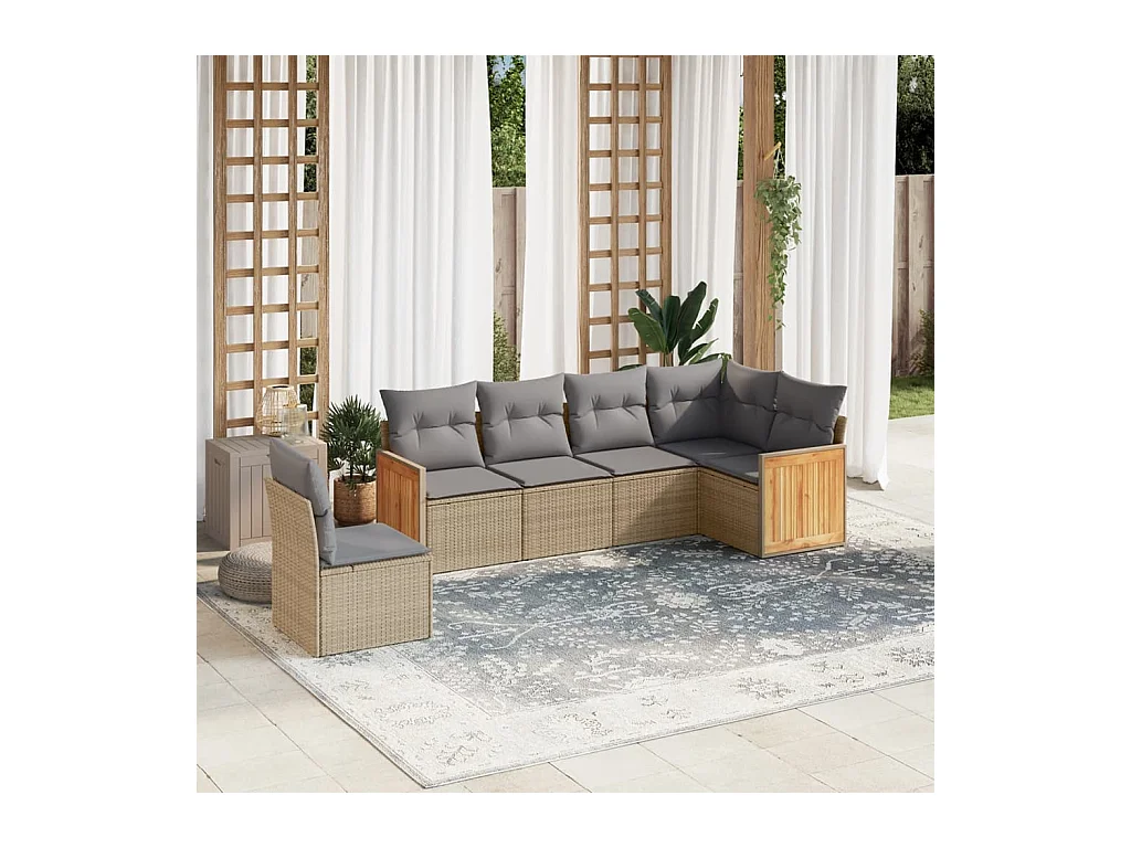Set Divano da Giardino 6 pz con Cuscini Beige in Polyrattan