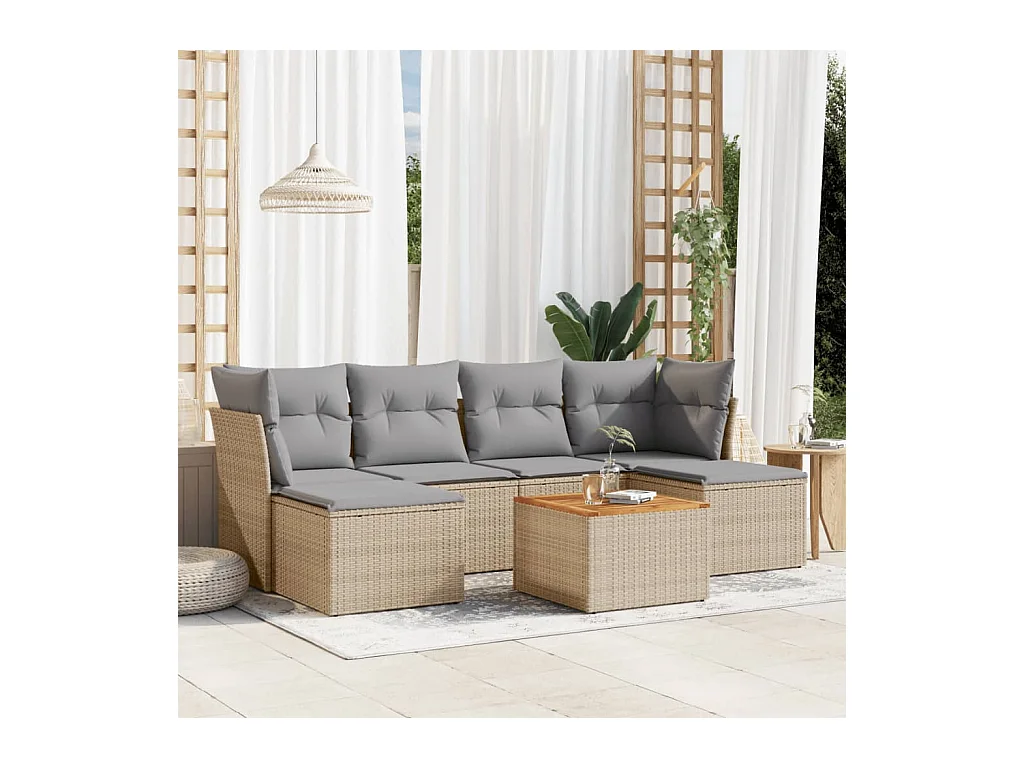 Set Divani da Giardino 7 pz con Cuscini Beige in Polyrattan