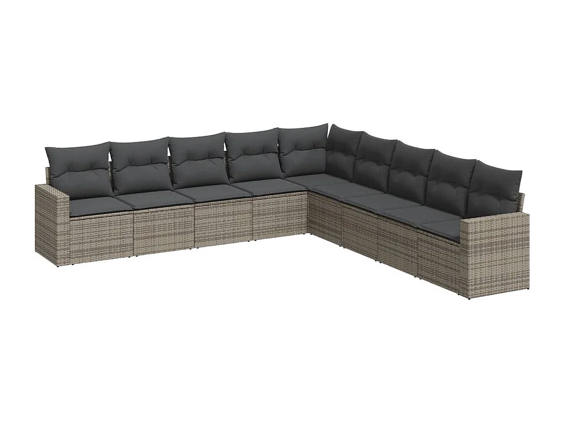 9-delige Loungeset met kussens poly rattan grijs