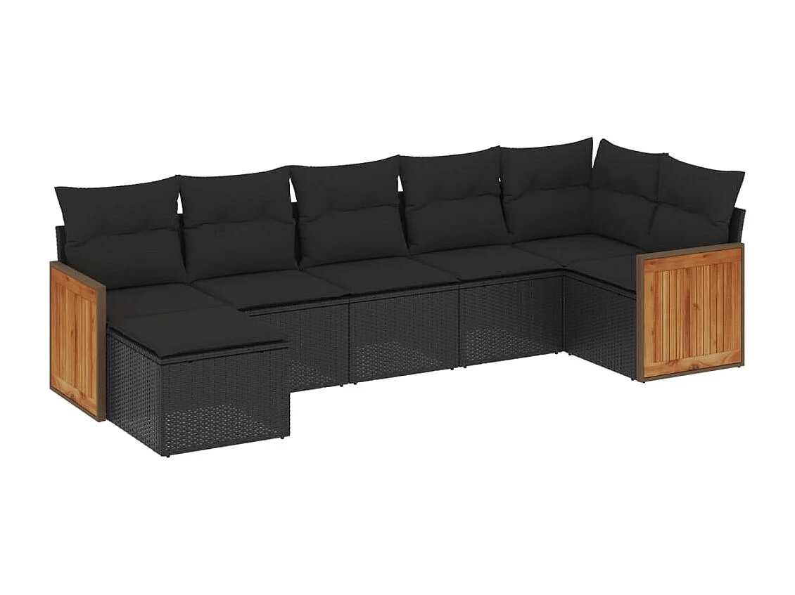 7-tlg. Garten-Sofagarnitur mit Kissen Schwarz Poly Rattan